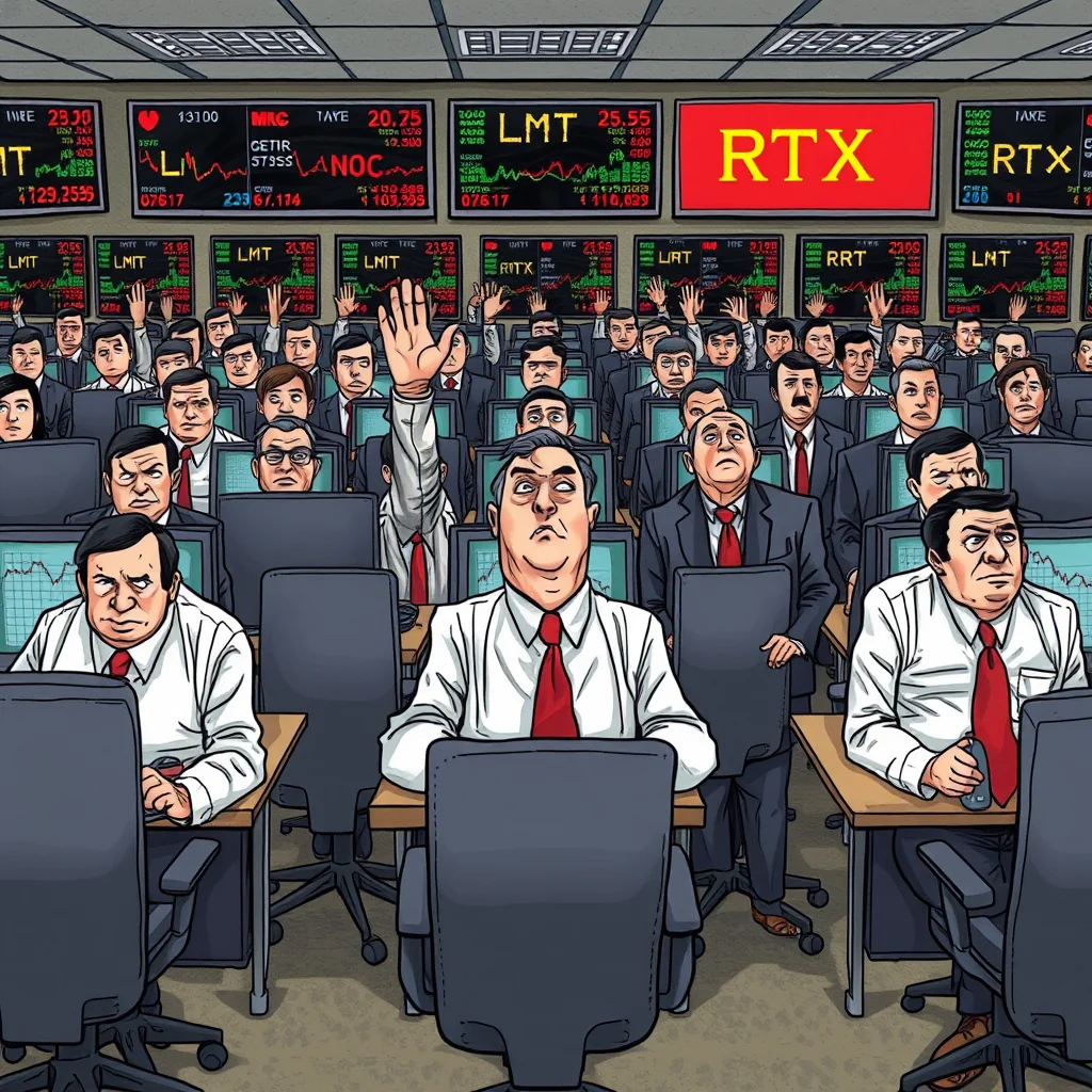 Lockheed Martin employees momentarily interpret a financial analysis headline literally, standing at their posts following news of U.S. attacks on Iran.