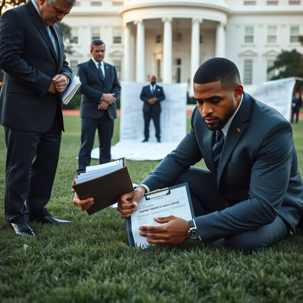 Former UFC champion Jon Jones conducts on-site measurements for his proposed White House fight submission while UFC officials review the extensive compliance documentation required for the event.