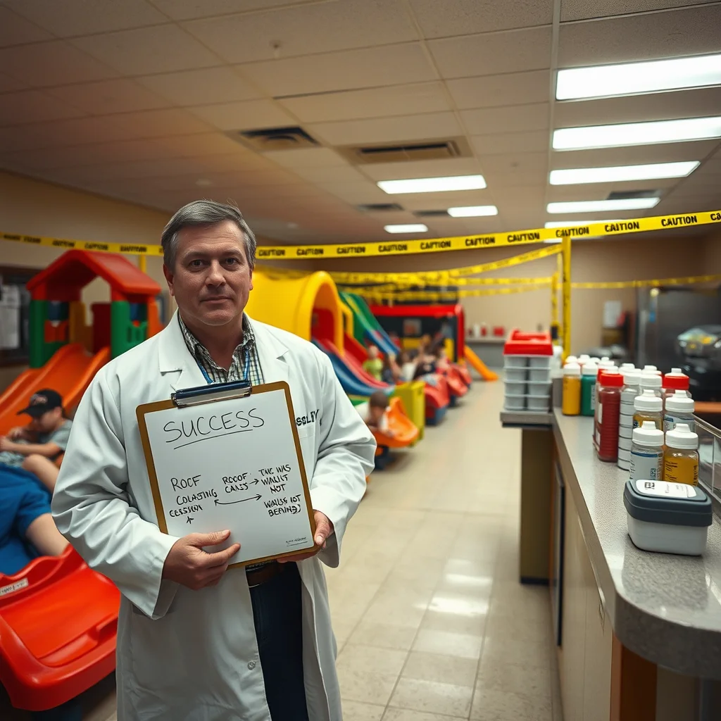 Lubbock Public Health Director Katherine Wells assesses triage operations in a converted cafeteria as measles cases overwhelm West Texas medical facilities.
