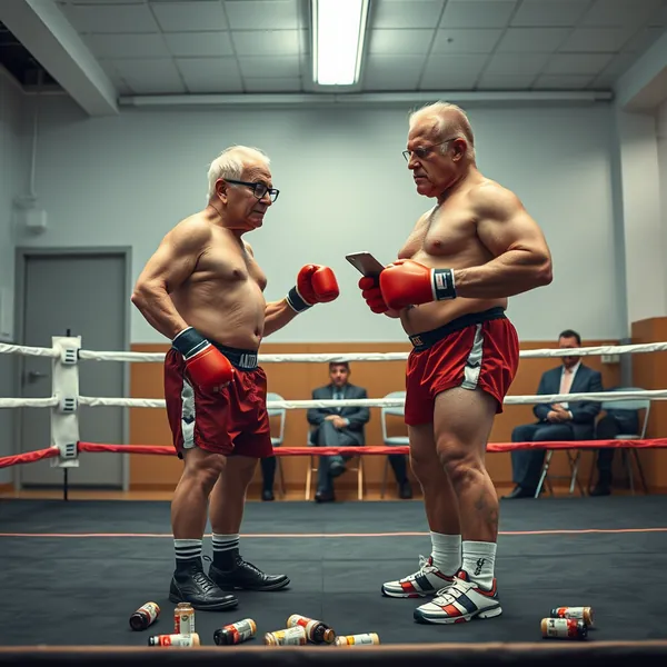 Boxer Mike Tyson consults a strategic fax from Netflix executives during a press event announcing the platform's new focus on senior athlete competitions.