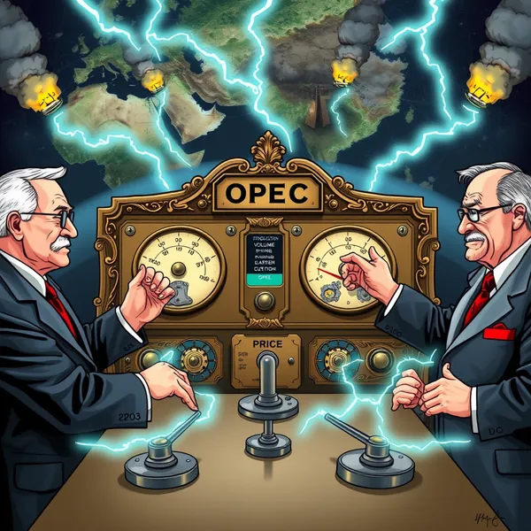 OPEC+ officials monitor oil price optimization during a strategic briefing at their Vienna headquarters as markets respond to coordinated production and conflict timing.