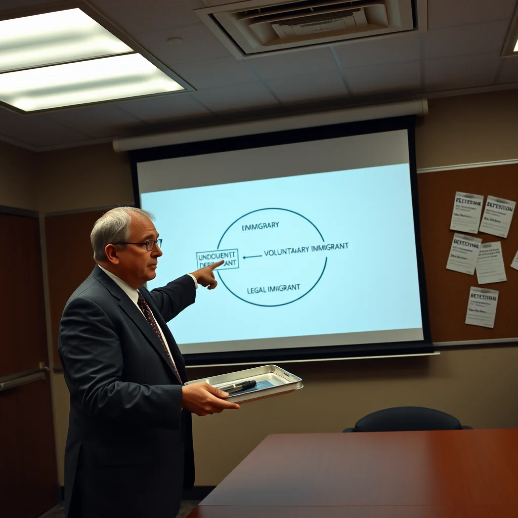 Acting Deputy Undersecretary Thaddeus P. Finlayson presents the administration's new circular logic framework for immigration policy during a briefing at Department of Homeland Security headquarters.