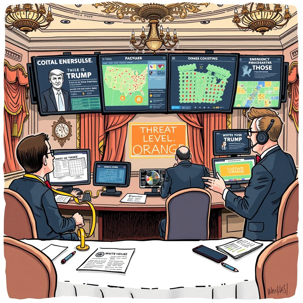 White House correspondents conduct a final walkthrough of table logistics in the Washington Hilton ballroom hours before the start of the annual dinner.