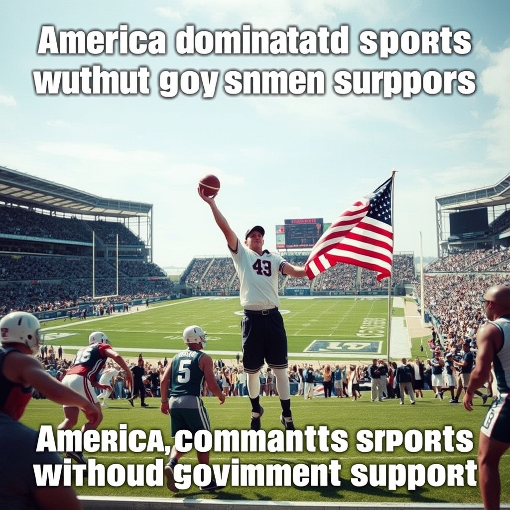A scene representing the current state of Opinion America Dominates Sports Without Government Support.