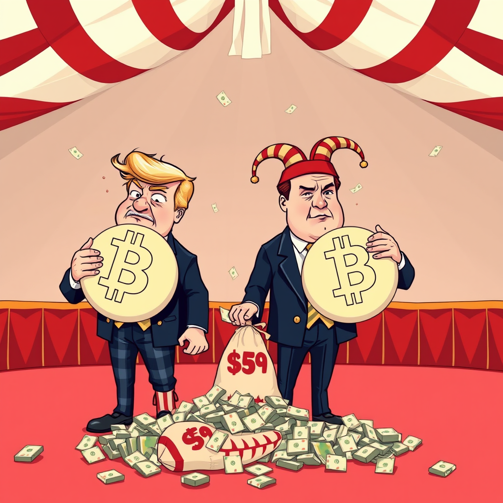 Co-founders Eric Trump and Donald Trump Jr. observe the physical liquidation of assets during a quarterly review at the American Bitcoin headquarters in Miami.