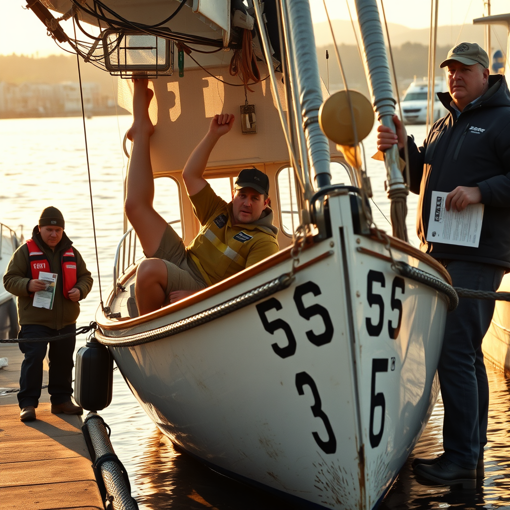 Andrew Bedwell tests fit in his custom 3-foot vessel before planned transatlantic crossing from St. John's, Newfoundland. Maritime officials have requested he at least 'write his will first.'