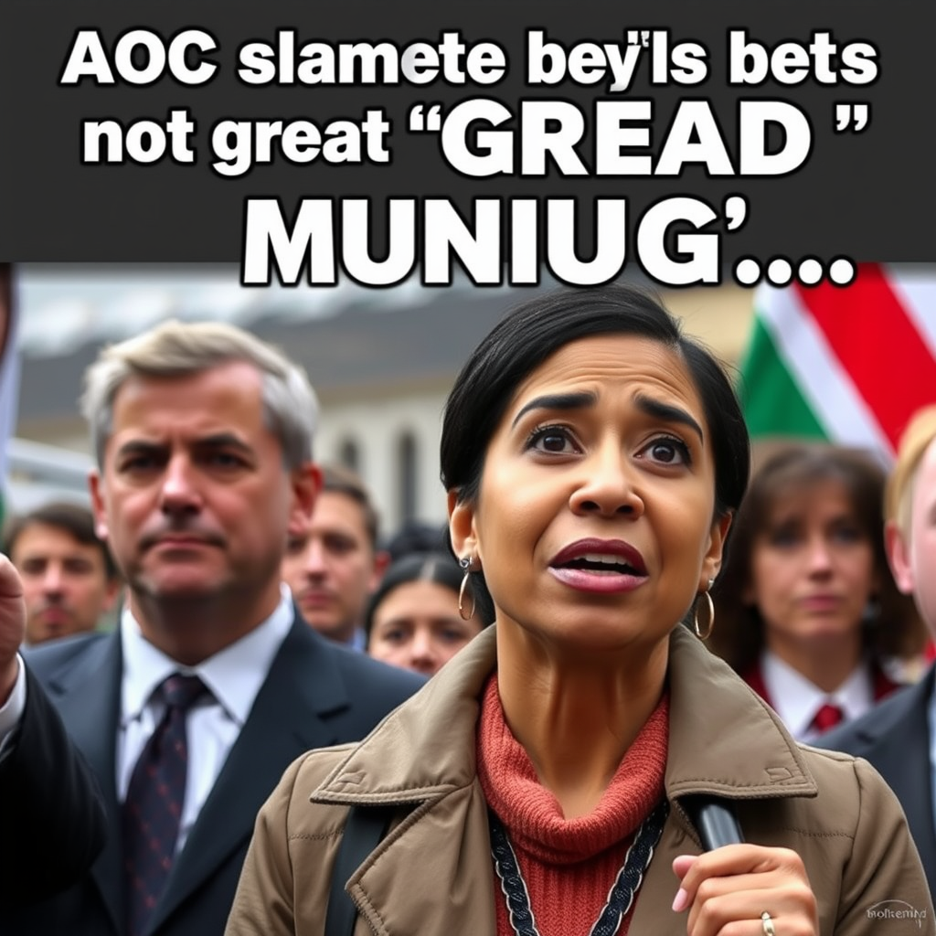 A scene representing the current state of Ocasio Cortez Offers A Working Class Vision In Munich With Some Stumbles.