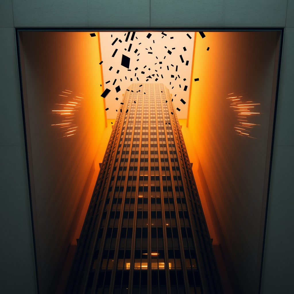 Financial sector employees hang from infrastructure after their trading floor collapsed through to the floor below at Manhattan's Pershing Square Financial Center Monday afternoon.