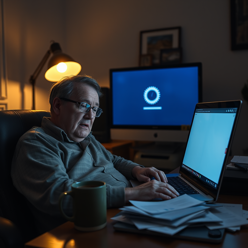 Mark Davison watches the loading icon on his laptop screen in his Chevy Chase home office, where he has been attempting to access the Doonesbury comic archive for the duration of the month of February.