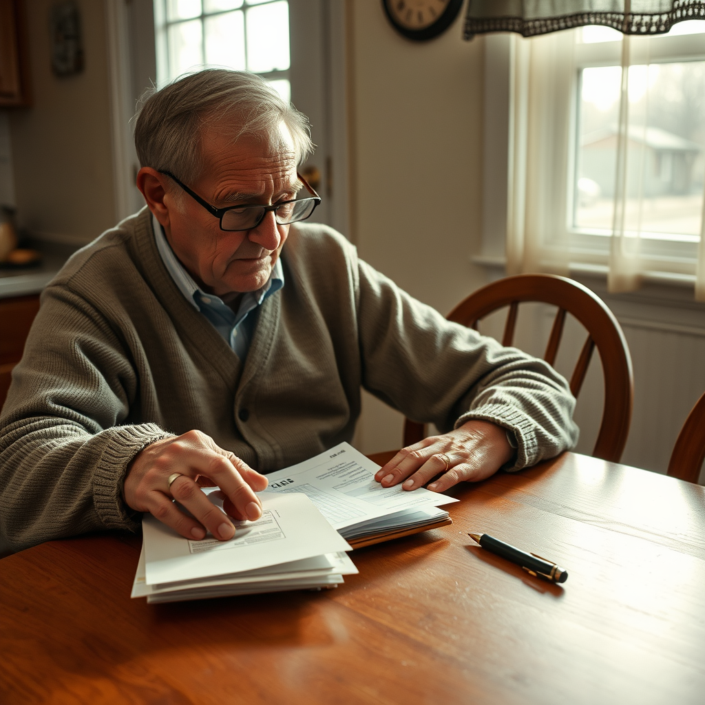 Herbert Finch reviews his morning mail at his kitchen table, continuing his years-long wait for an official invoice related to a Tax Foundation analysis.