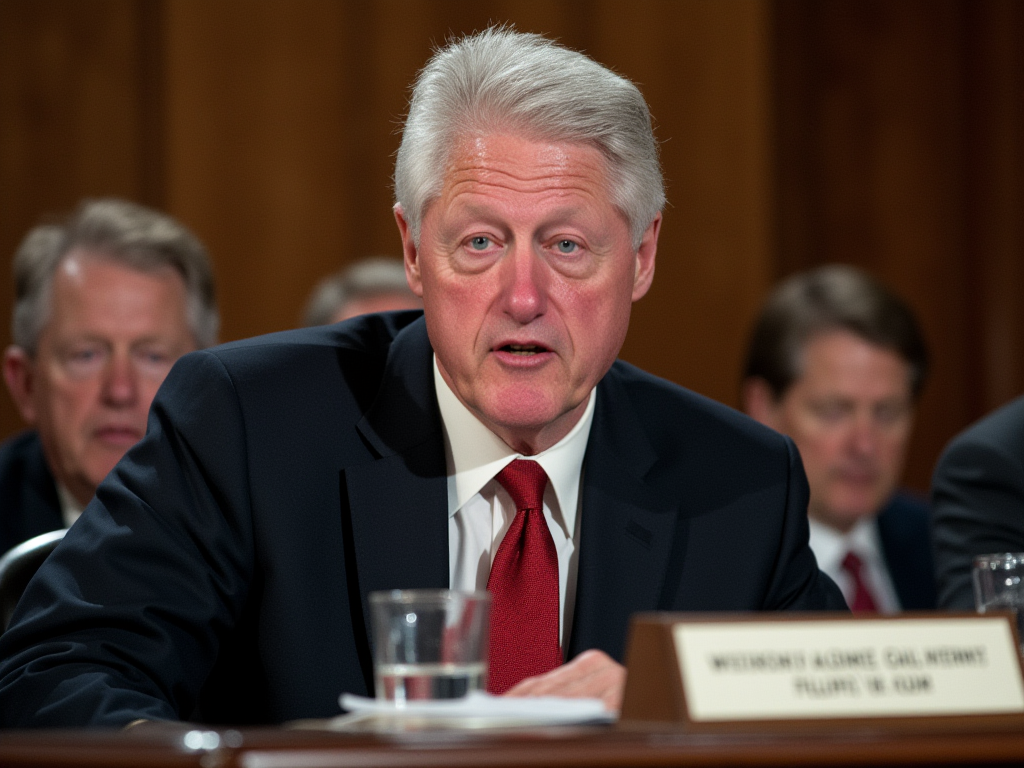 Former President Bill Clinton presents aerospace catering schematics to the House Oversight Committee during his deposition on associations with Jeffrey Epstein.