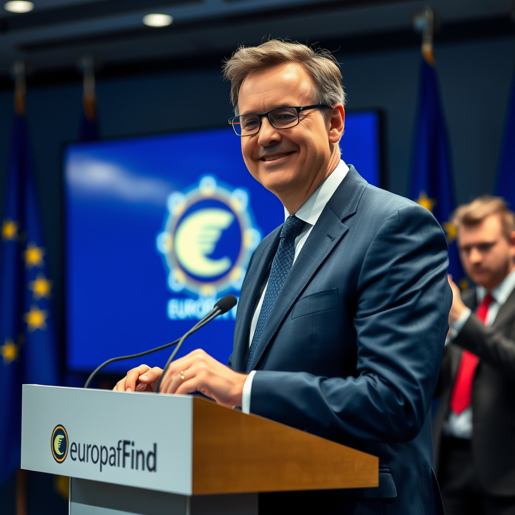 EU Digital Sovereignty Commissioner Gunther Schmidt presents the EuropaFind platform during a press conference at European Commission headquarters in Brussels.