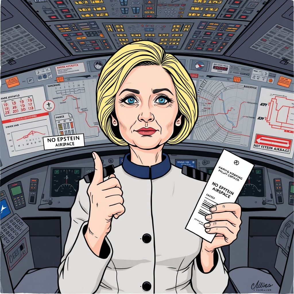Former Secretary of State Hillary Clinton uses a scale model of a commercial airliner to illustrate her point about the improbability of encountering Jeffrey Epstein, during her closed-door testimony before the House Oversight Committee.