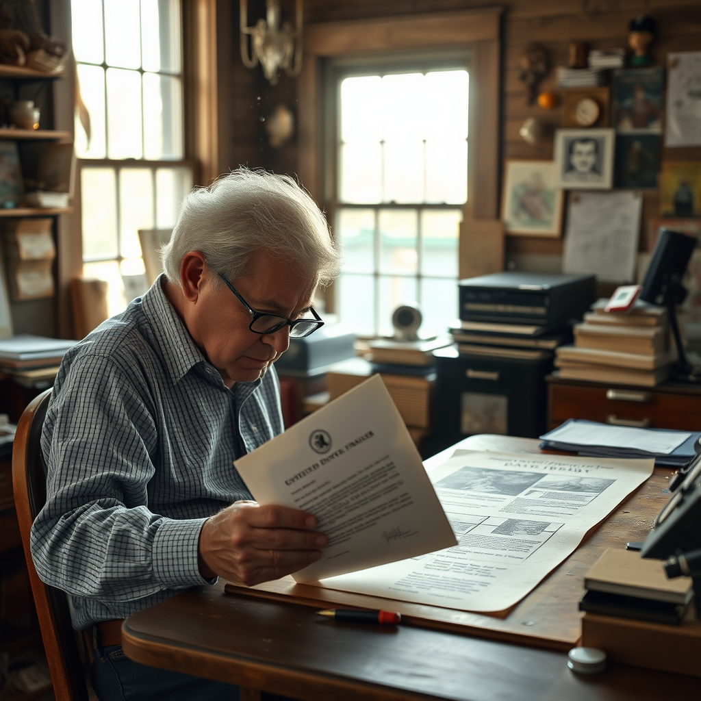 Cartoonist Garry Trudeau reviews zoning board correspondence at his Litchfield studio after characters from his Doonesbury comic strip were declared permanent fixtures of his property.