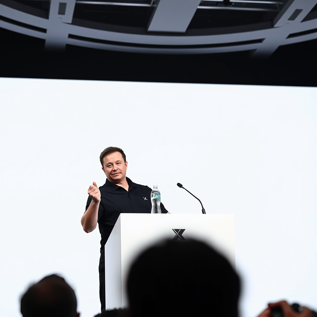 SpaceX CEO Elon Musk announces the launch of the 'Martian Daily Digest' subscription service during a press event at the company's headquarters in Hawthorne, California.