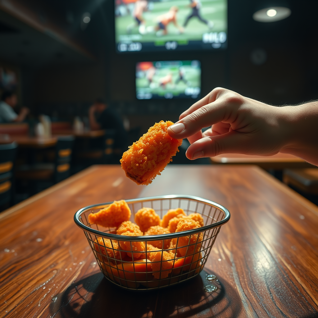 A customer prepares to consume a 'boneless wing' at a Buffalo Wild Wings in Chicago, following a federal judge's ruling that the menu item's name does not constitute false advertising.