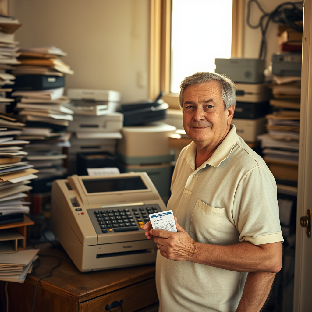 A Mega Millions executive monitors the cursed fax machine as it prints a winner notification for the Millionaire for Life lottery game in Des Moines, Iowa.