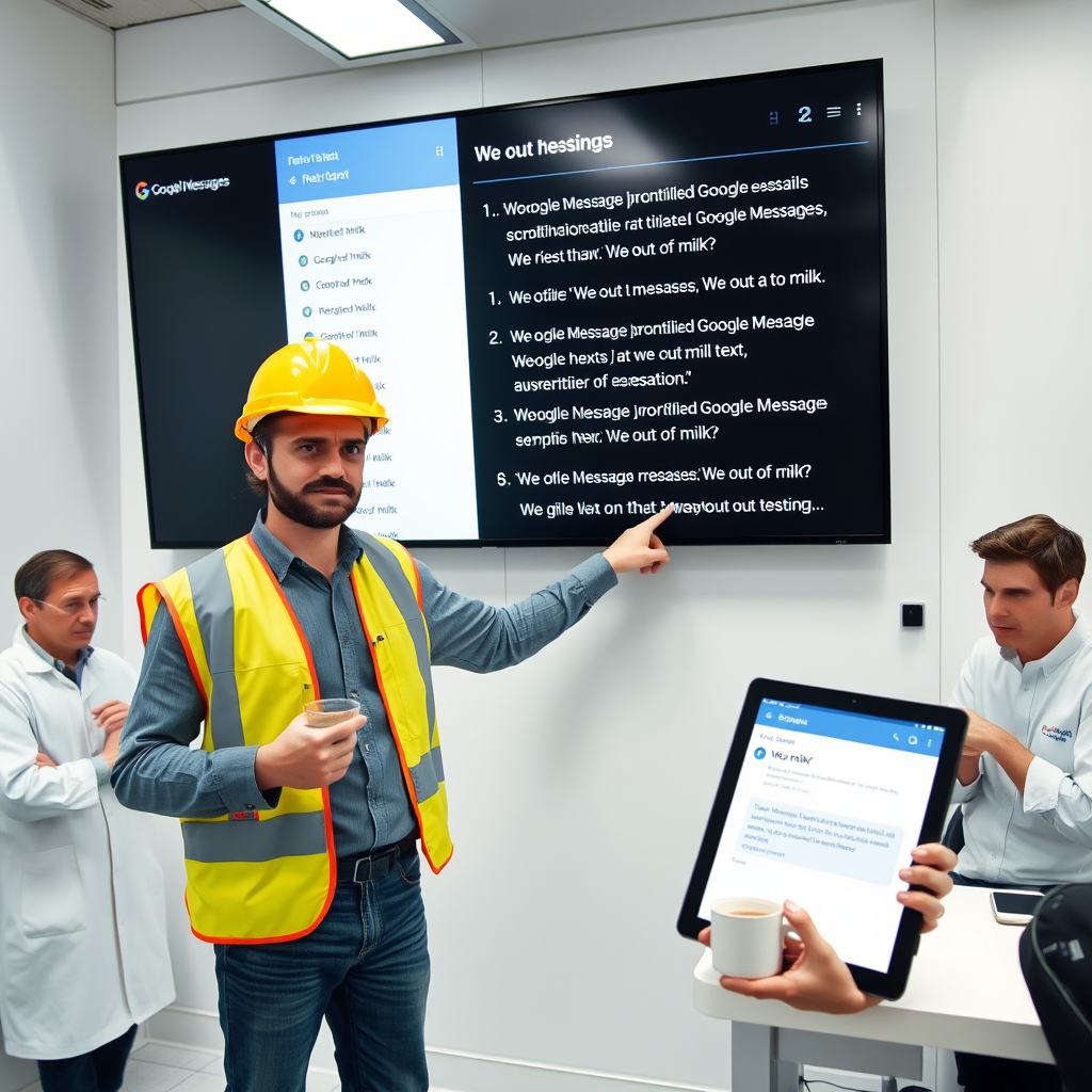 A Google engineer demonstrates the restored edit history feature during a technical briefing, highlighting the extensive metadata now available for a single text message query about dairy inventory.