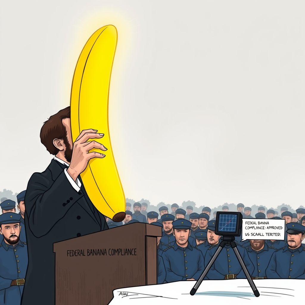 Google product team reviews Nano Banana 2 output during a compliance briefing, ensuring historical figures meet new fruity authenticity standards.