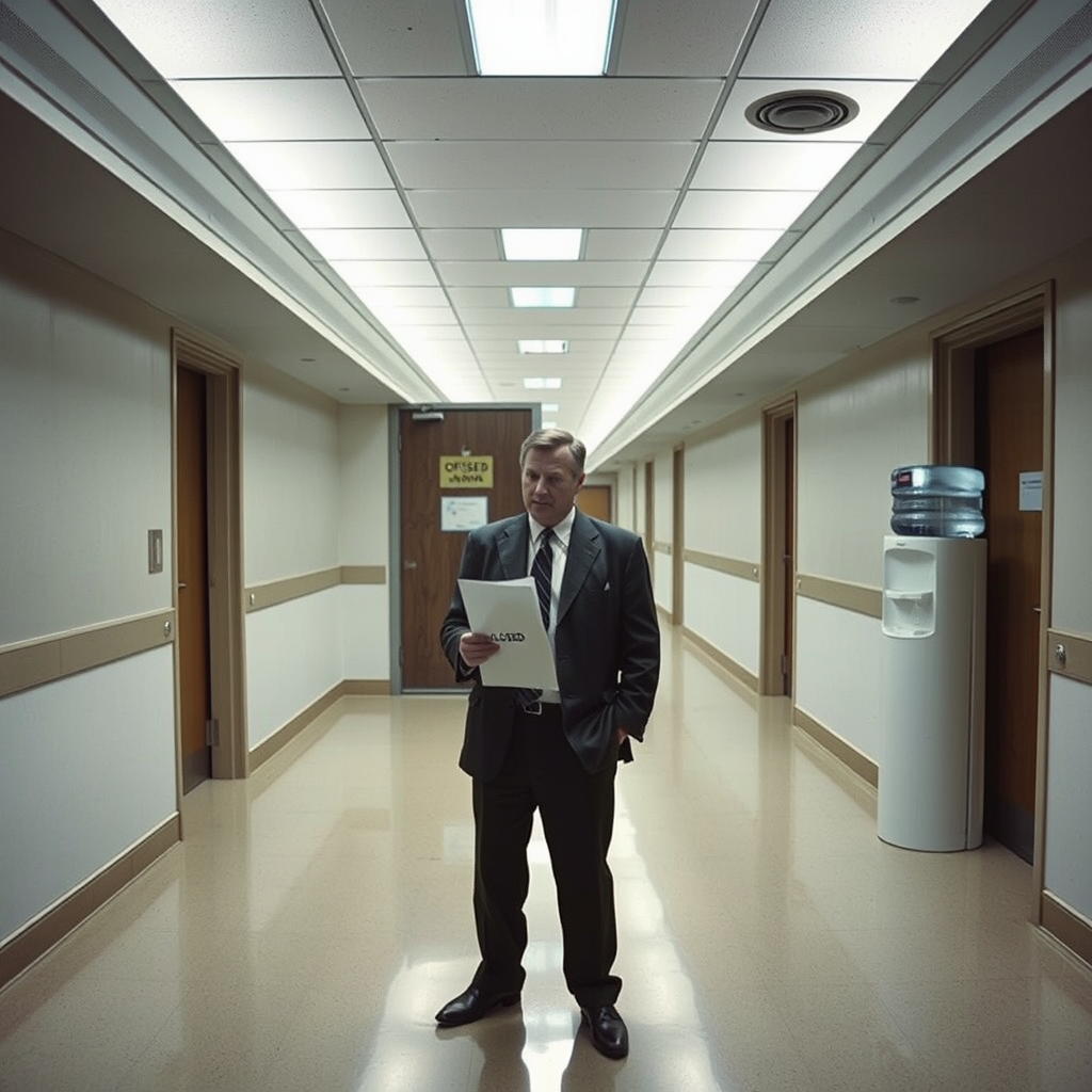 A congressional aide confronts a closed door at the Department of Homeland Security headquarters Friday, as a partial government shutdown idles large sections of the agency.