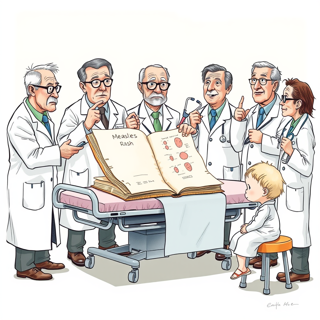 Physicians at Mission Hospital consult medical school notes during a measles diagnostic exercise mandated by new training protocols.