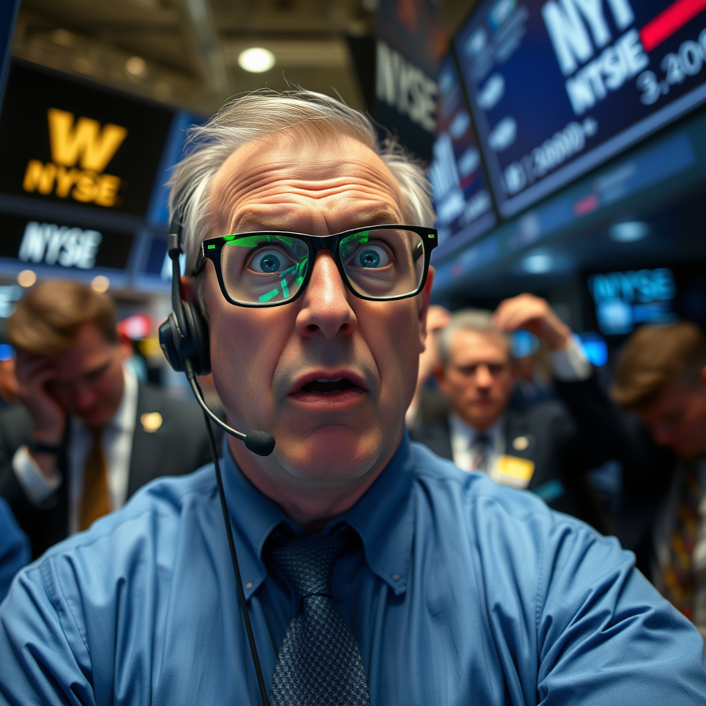 A trader reacts to volatile market conditions following the release of the monthly non-farm payrolls report at the New York Stock Exchange.