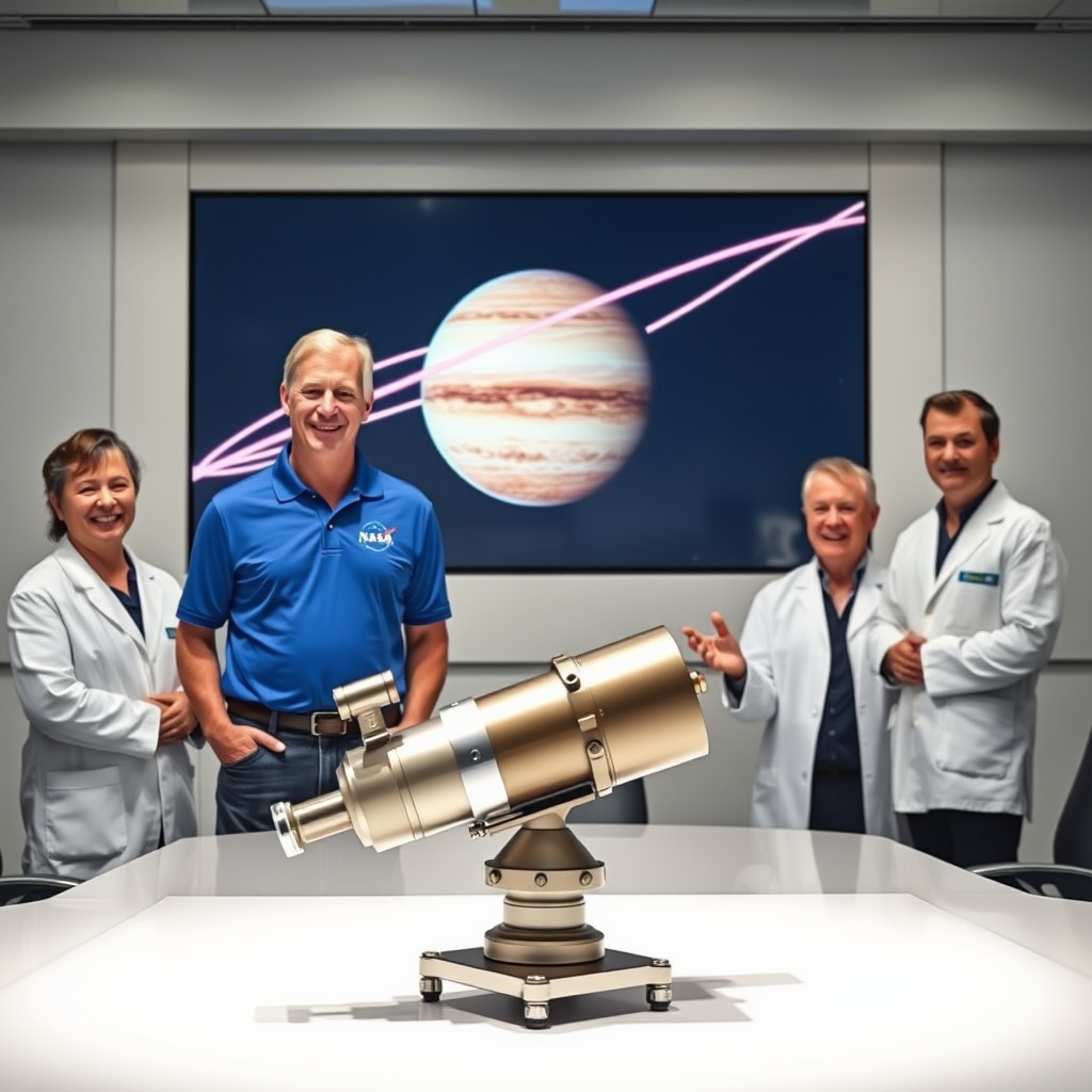 A NASA engineer reviews the James Webb Space Telescope's data, revealing Uranus's newly discovered planetary-scale power grid, during an emergency briefing at the Johnson Space Center.