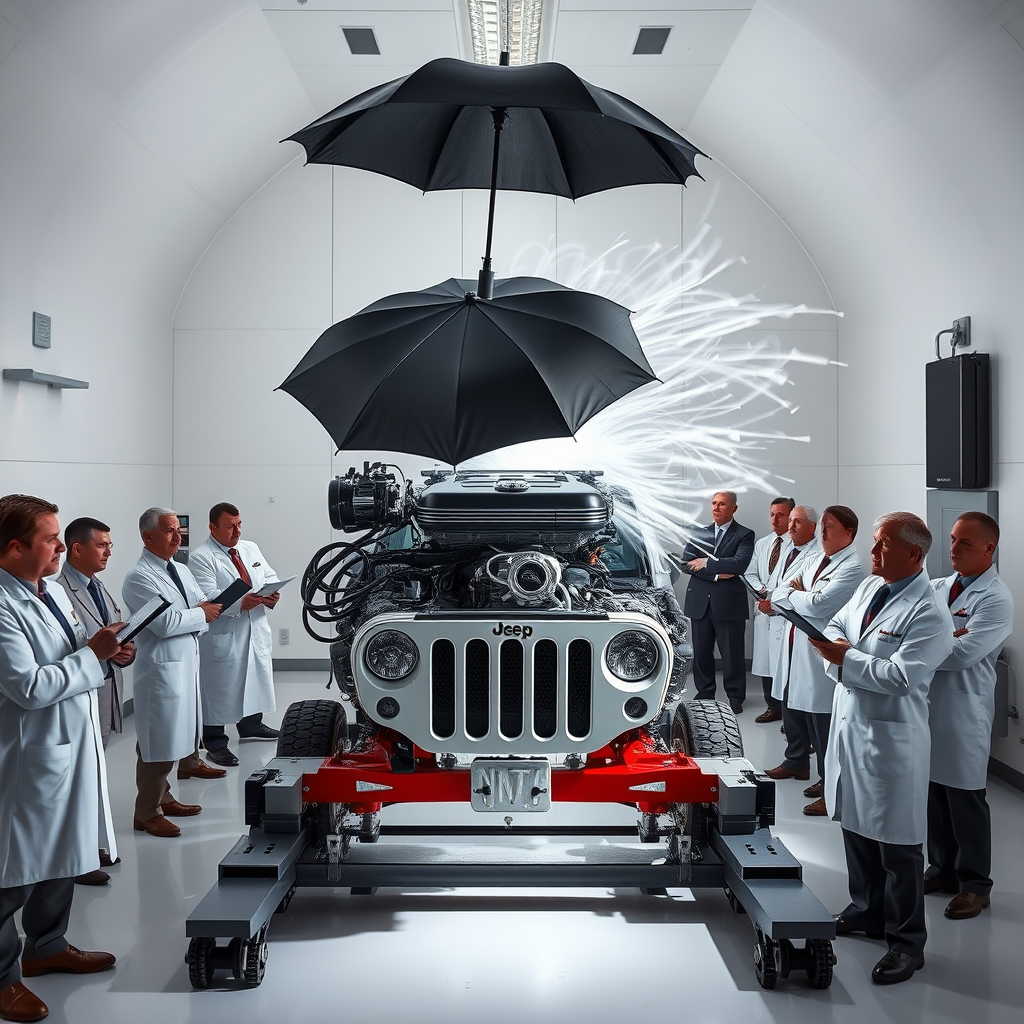 Jeep engineers subject the Hurricane 4 Turbo engine to Category 5 wind testing at a Detroit facility following NHTSA's literal interpretation of the engine's naming convention.