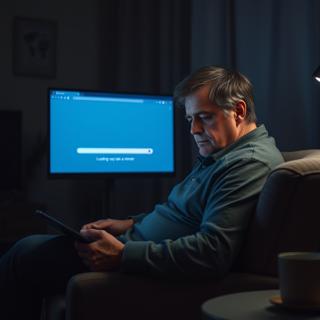 A Cincinnati man waits indefinitely for a web page to load on his personal computer.
