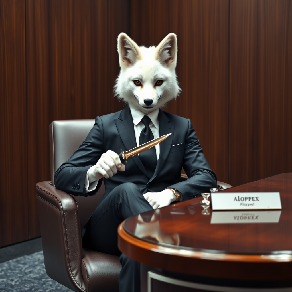 Newly appointed Chief Compliance Officer Alopex poses for her corporate portrait at Super Evil Megacorp headquarters following the announcement of her executive role.