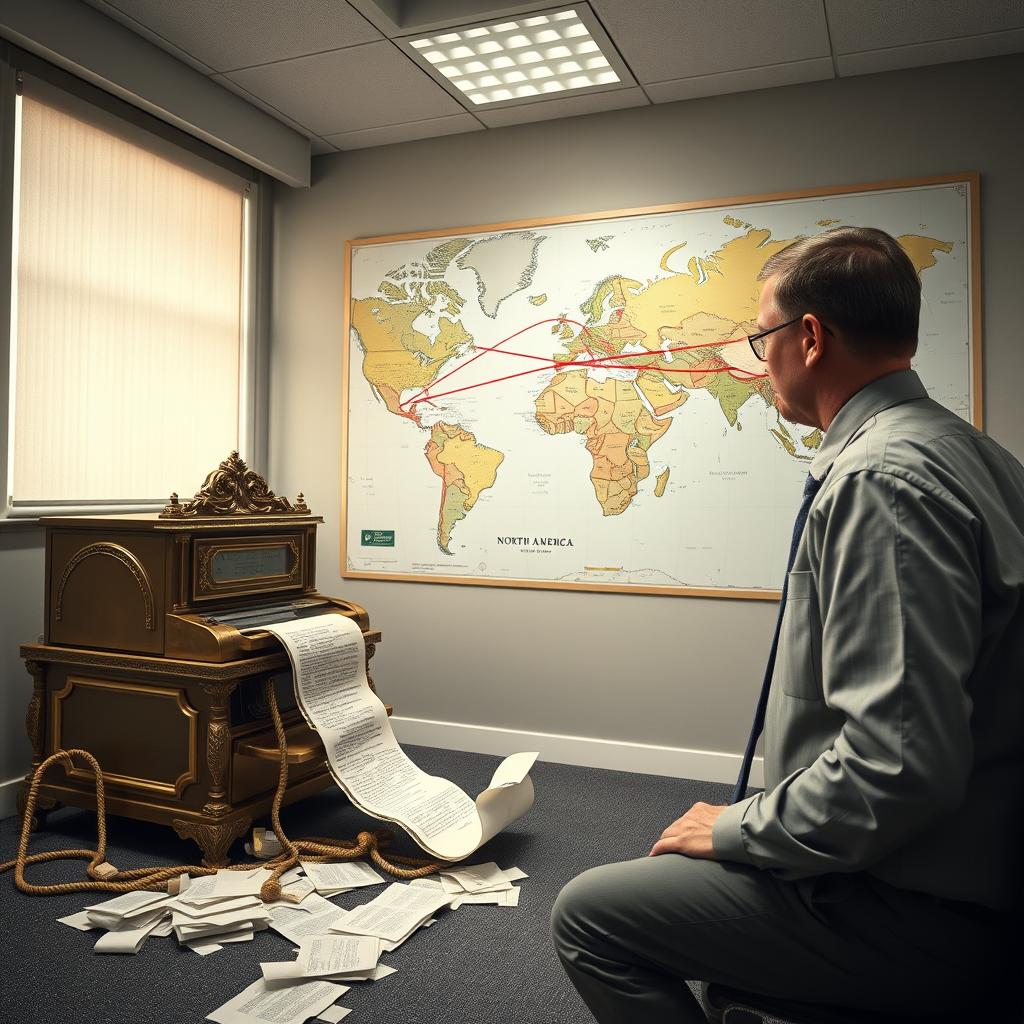 USOPC officials review the latest geomantic coordinates transmitted via the departmental fax machine for Operation Proximate Causality.