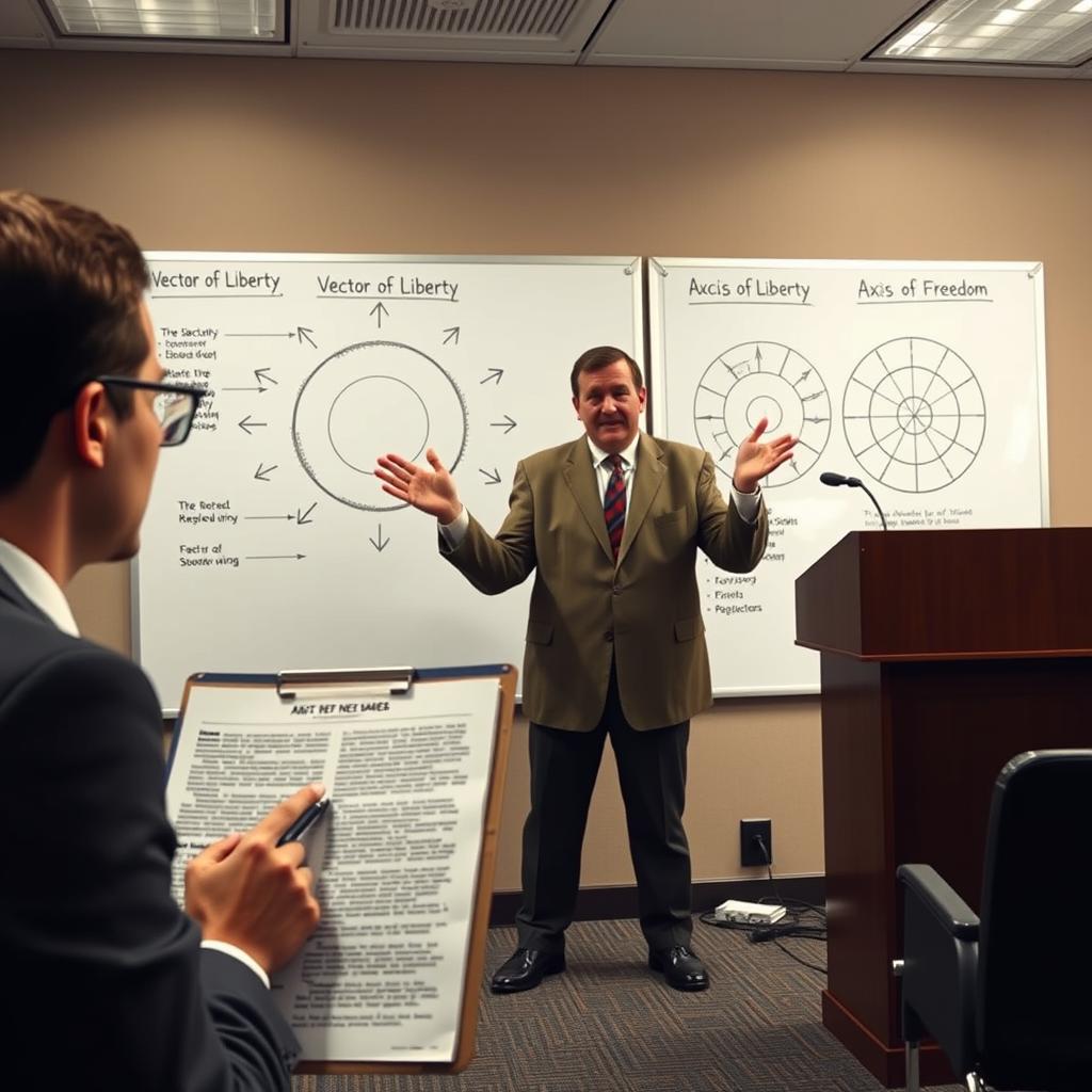 Turning Point USA spokesperson Chad Billington illustrates the geometric principles of the proposed halftime turn during a press conference at the organization's Phoenix headquarters.