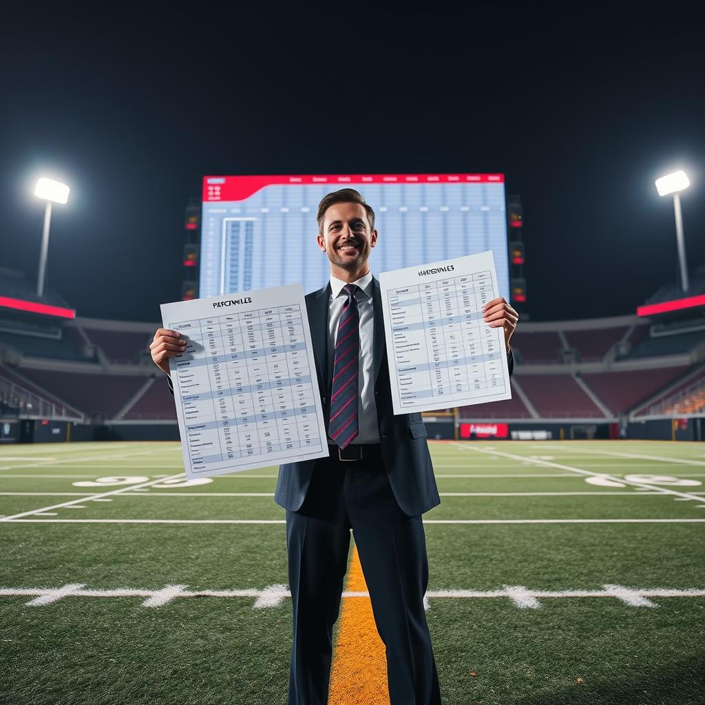 A Turning Point USA coordinator celebrates the flawless execution of the All American Halftime Show's logistical plan on the field at Sun Devil Stadium.