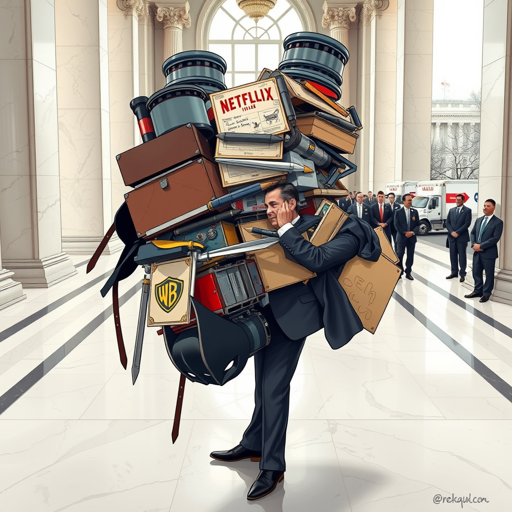 Netflix CEO Ted Sarandos presents original Warner Bros. storyboards to White House officials as part of an unorthodox lobbying effort to salvage a major acquisition deal.