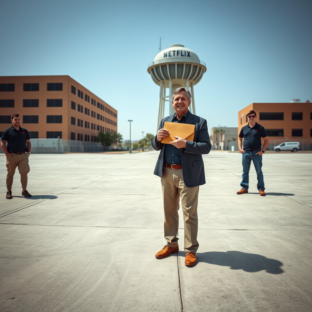 Netflix Co-CEO Ted Sarandos presents the successfully folded Warner Bros. studio lot following the sealing of the acquisition deal.