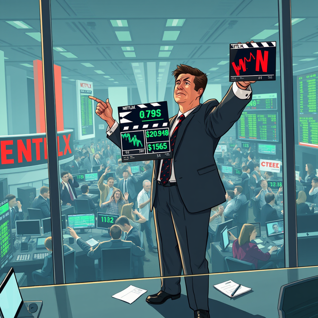 Netflix CEO Ted Sarandos on the set of the company's meta-series 'The Bid,' which chronicles the streaming giant's decision to abandon its acquisition of Warner Bros. Discovery, a move that triggered the stock's largest single-day gain in over a year.