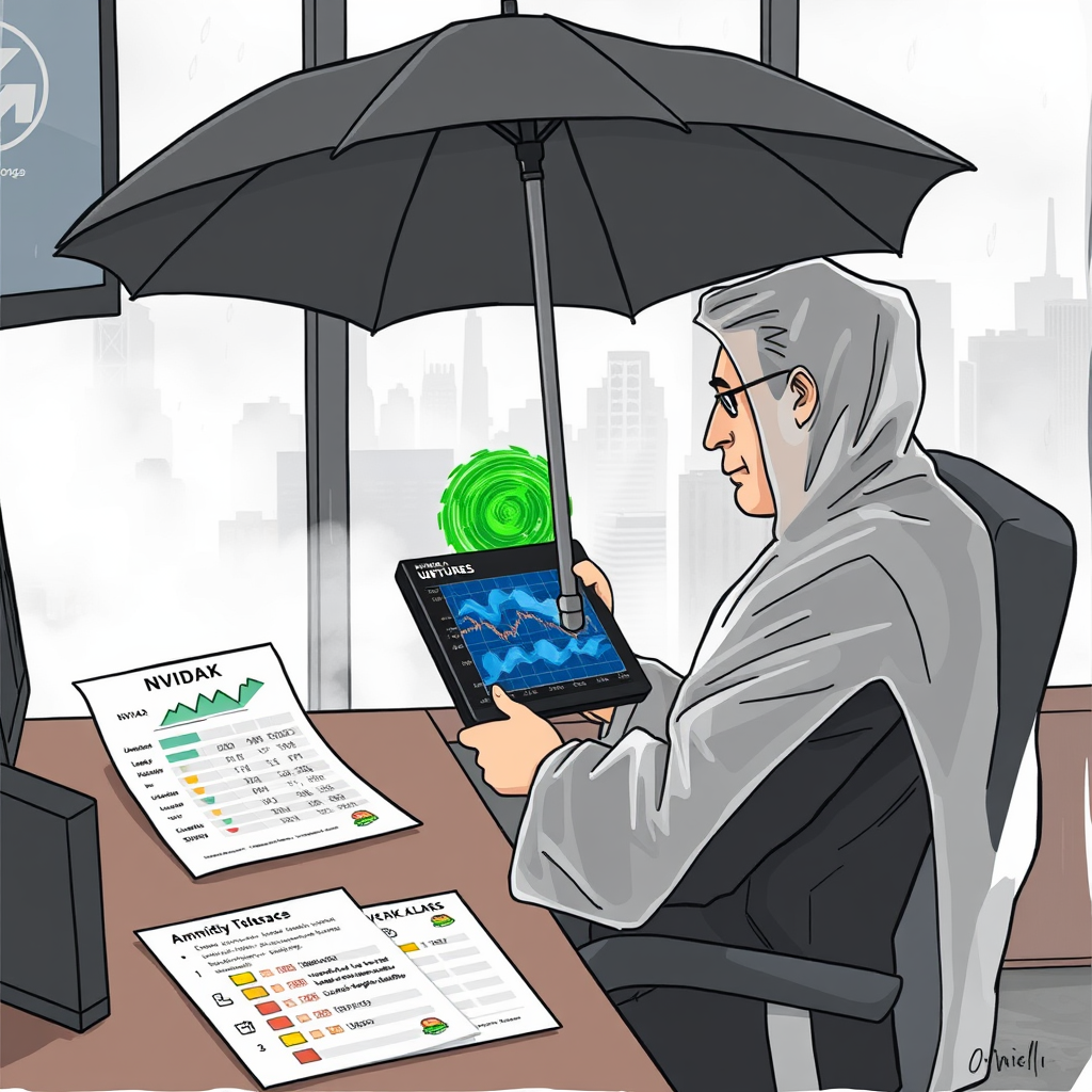 Nvidia CEO Jensen Huang presents the company's quarterly earnings alongside a hyperlocal weather forecast for financial markets during a briefing in New York on Wednesday.