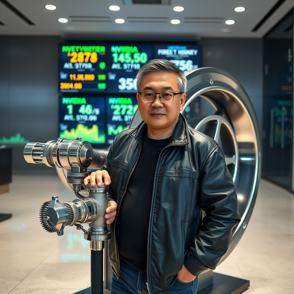 An industrial fire extinguisher is seen mounted near the trading desk at Nvidia's headquarters, part of what the company calls a 'proactive measure' against financial 'bubble fears.'