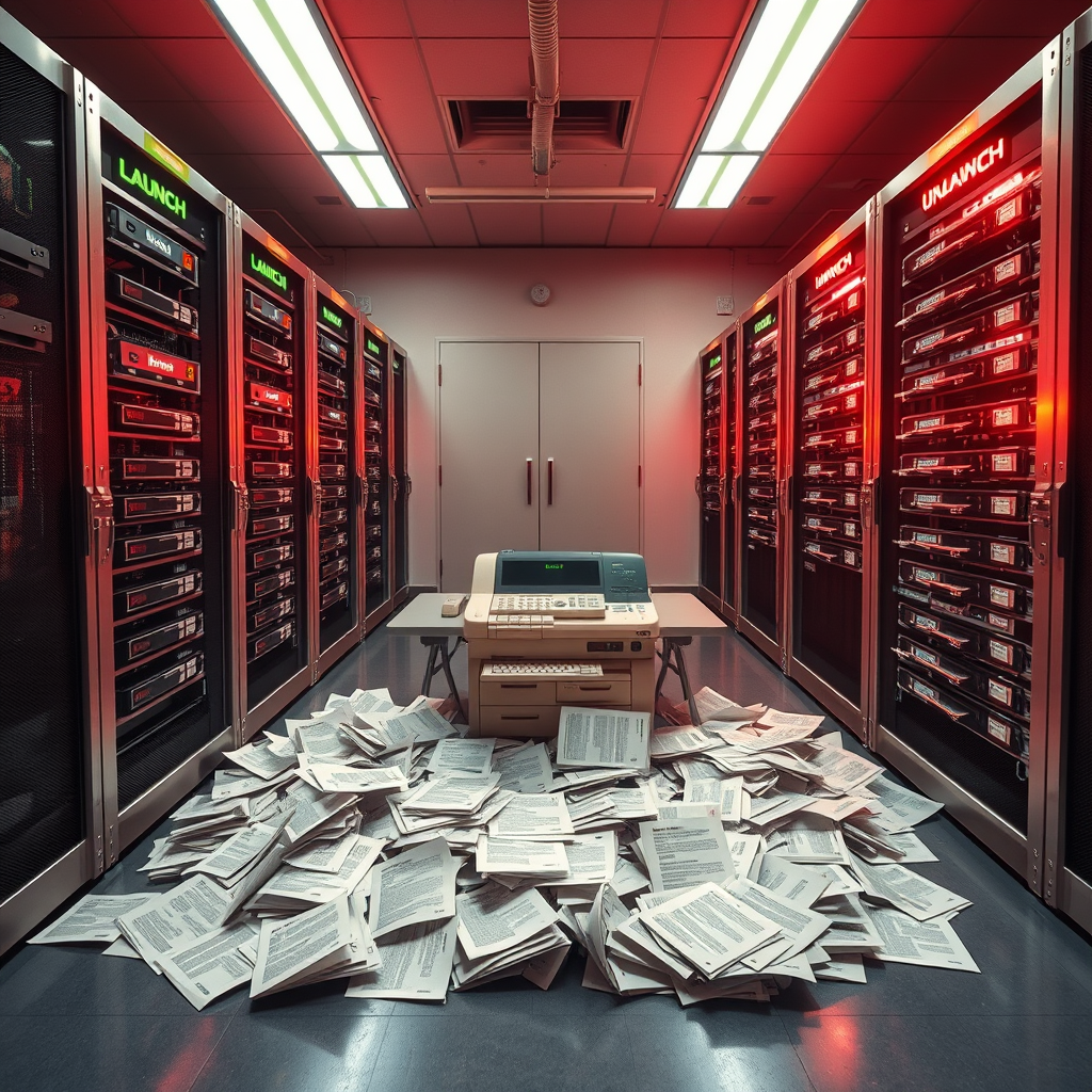 NVIDIA spokesperson delivers a briefing as a fax machine produces conflicting launch and unlaunch statements for the GeForce 595.59 driver at the company's Santa Clara headquarters.