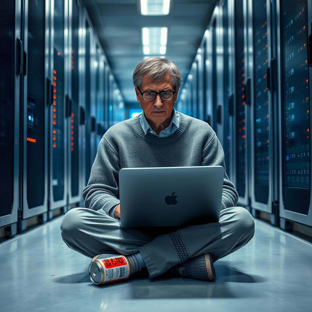 Bill Gates reviews server logs in a secure data center following the acquisition.