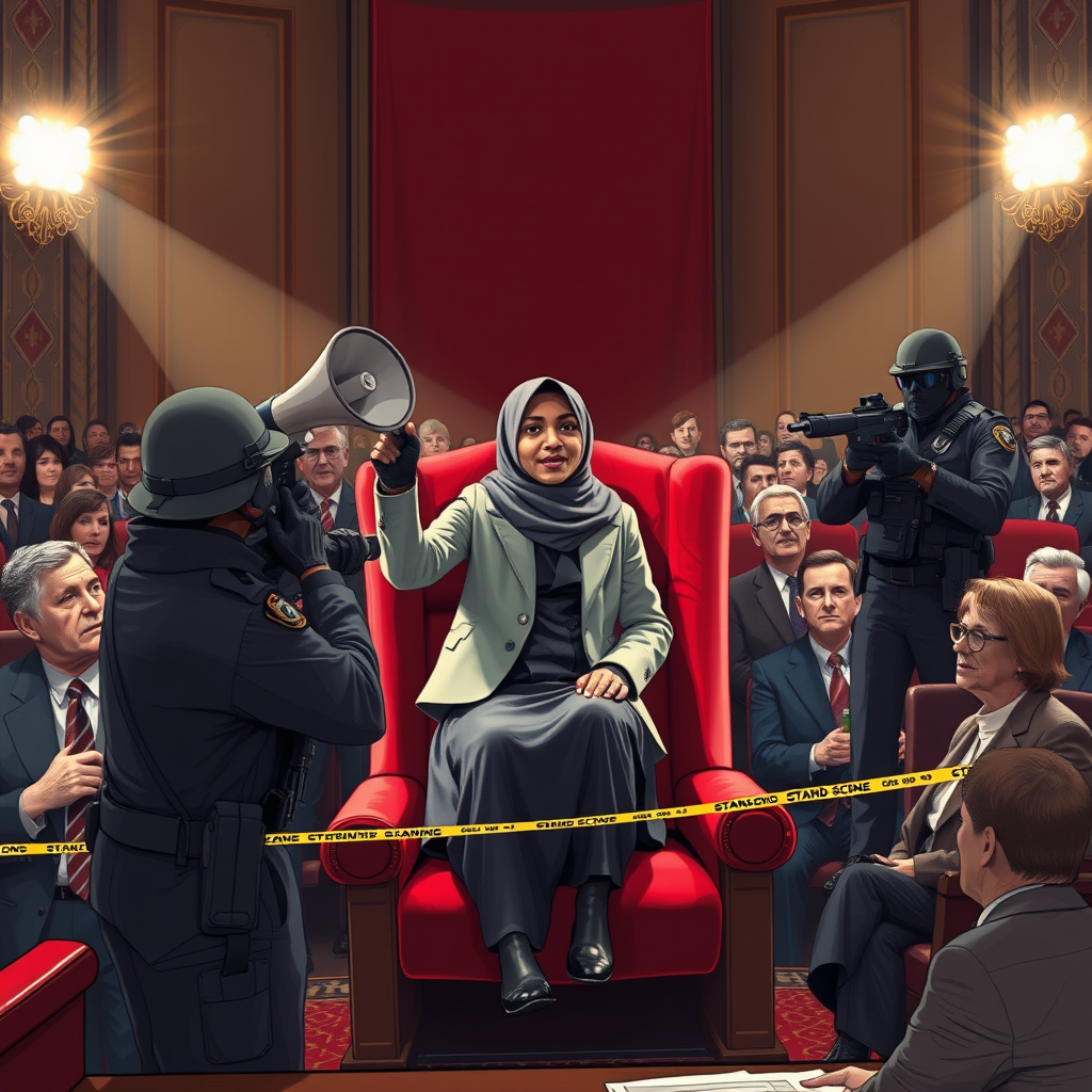 Capitol Police officers monitor the gallery during the State of the Union address, moments before intervening to detain a guest for rising from her seat.