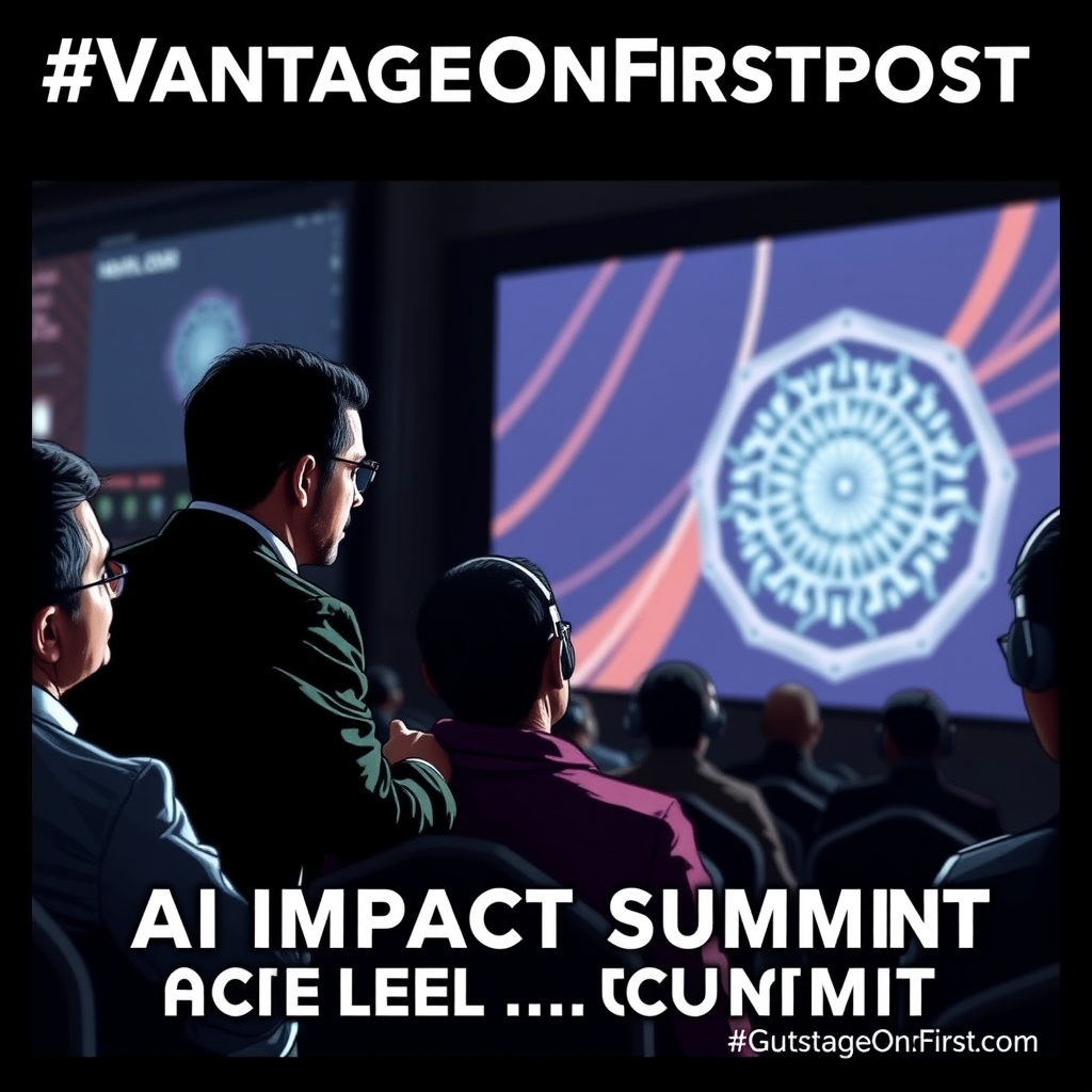 A scene representing the current state of India Hosts AI Impact Summit Drawing World Leaders Tech Giants.