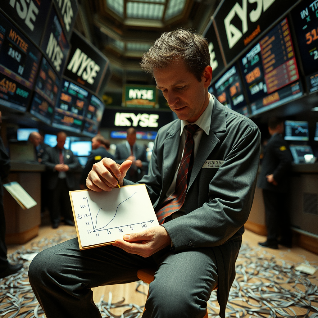 A trader on the floor of the New York Stock Exchange calculates a critical point during Thursday's record-setting trading session.