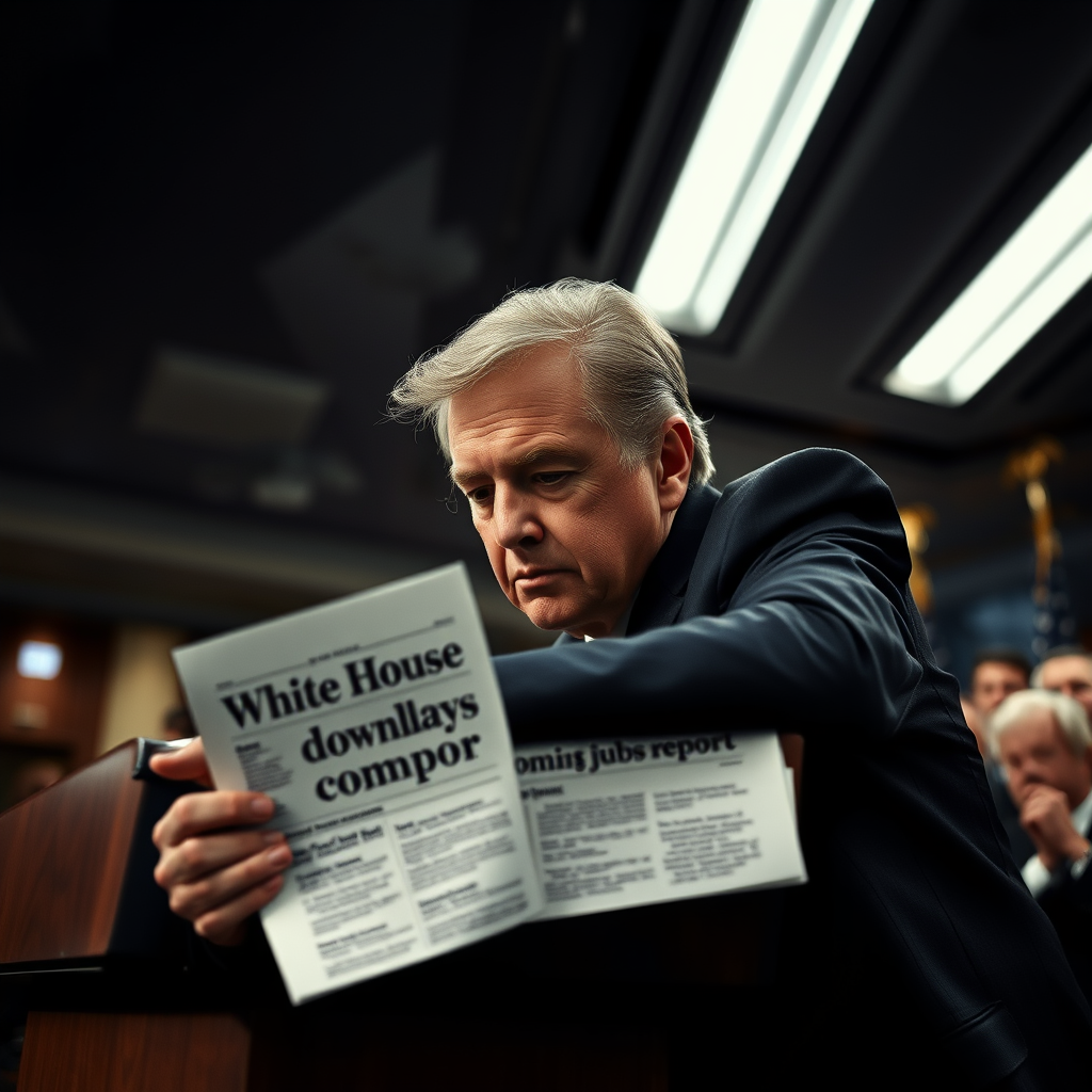 A scene representing the current state of White House Downplays Potential Economic Slowdown Ahead Of Jobs Report.