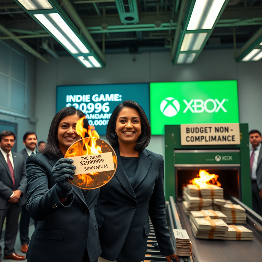 An Xbox environment artist reviews compliance documentation for a single digital crate asset, the development of which has nearly reached the $3 million budget threshold required to avoid classification as 'AI slop' under a new corporate directive.