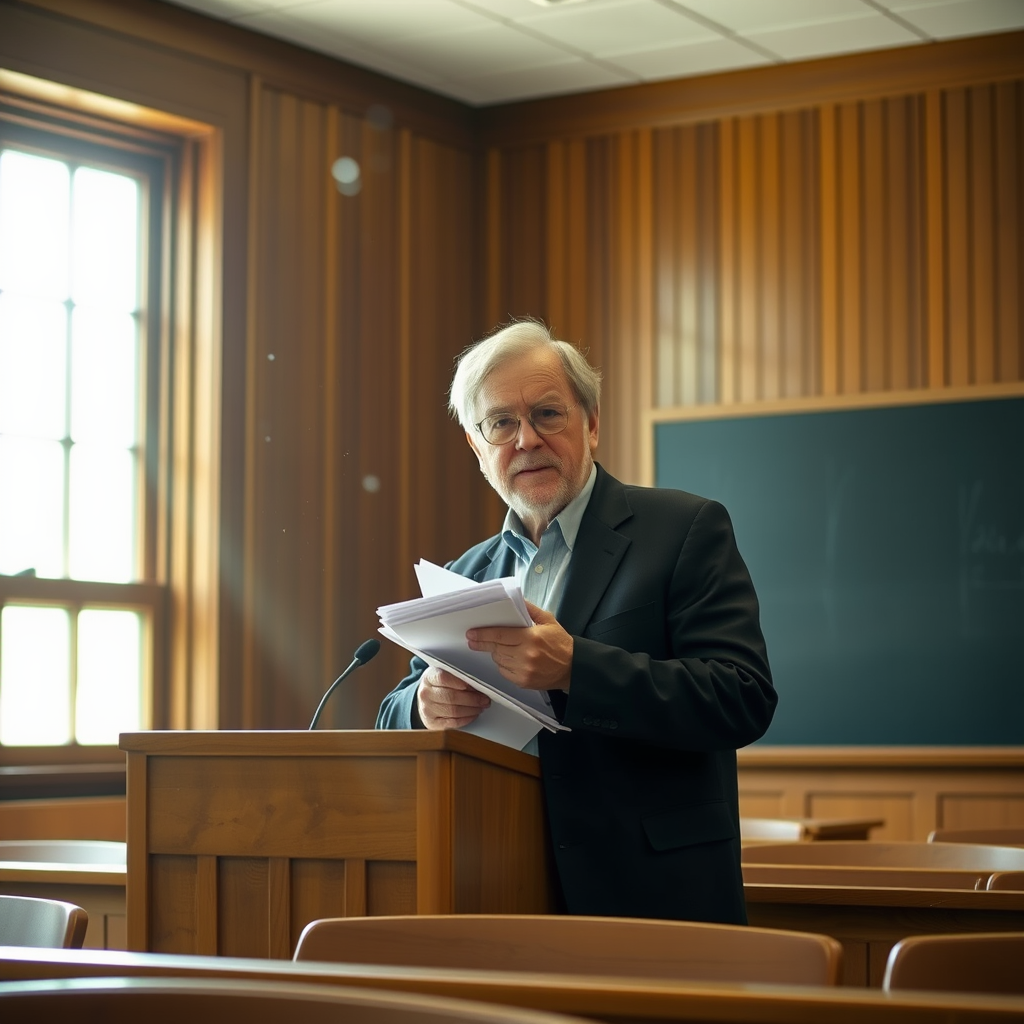 Professor David Gelernter stands in his Yale University classroom after being suspended pending a review of his correspondence with Jeffrey Epstein.